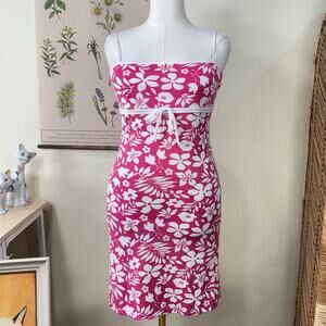 90s Y2k Floral Babydoll Dress Coastal Coconut Girl Hawaiian Tropical Surfer M